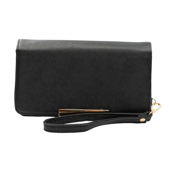 Women's Black Clutch MADISON WEST Wristlet Wallet Detachable Strap - Picture 1 of 6